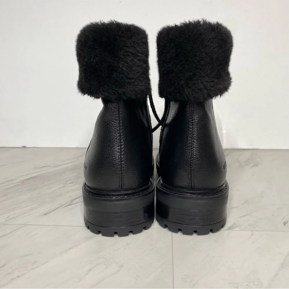 Cougar Kendal Faux Fur Cuff Black Leather Bootie 6